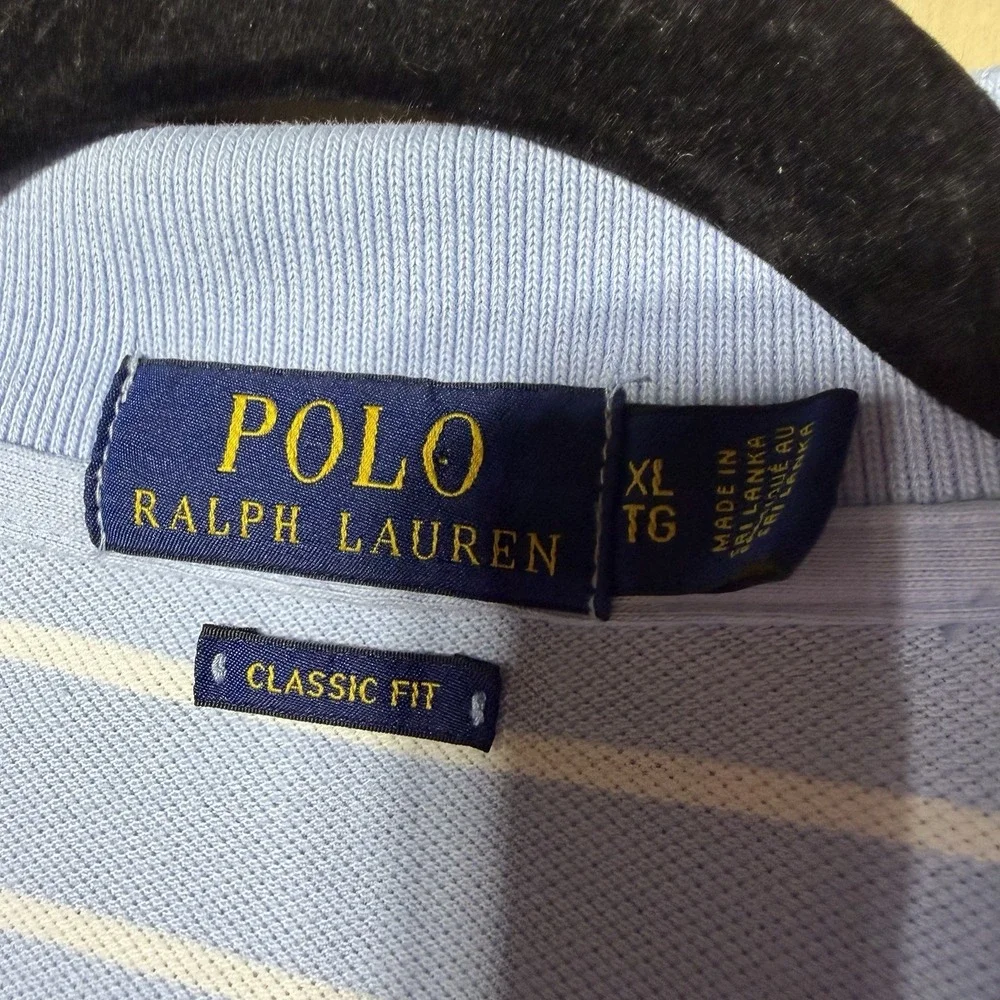 Polo Ralph Lauren Classic Fit Polo Shirt Mens XL Blue White Stripe Pony Golf